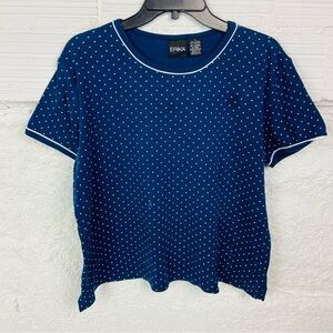 Erika Women's Navy Polka Dot short sleeve Tee size large